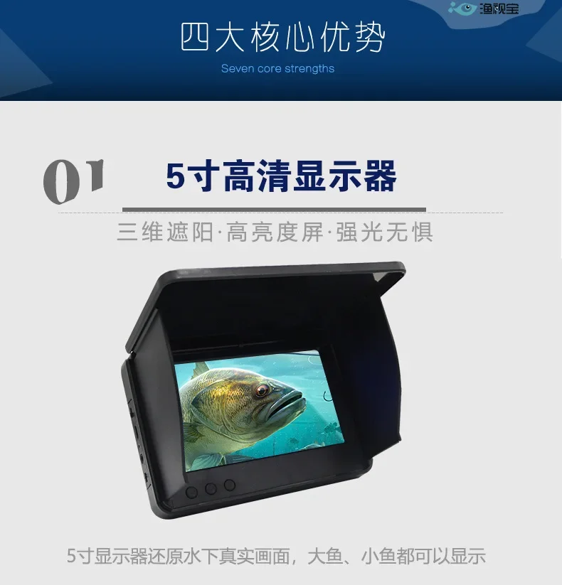 Vídeo de Pesca Subaquática HD de 5 polegadas com Ângulo Amplo de 195 Graus, com Cabo e Vara de Pesca de 3,6m e 4,5m