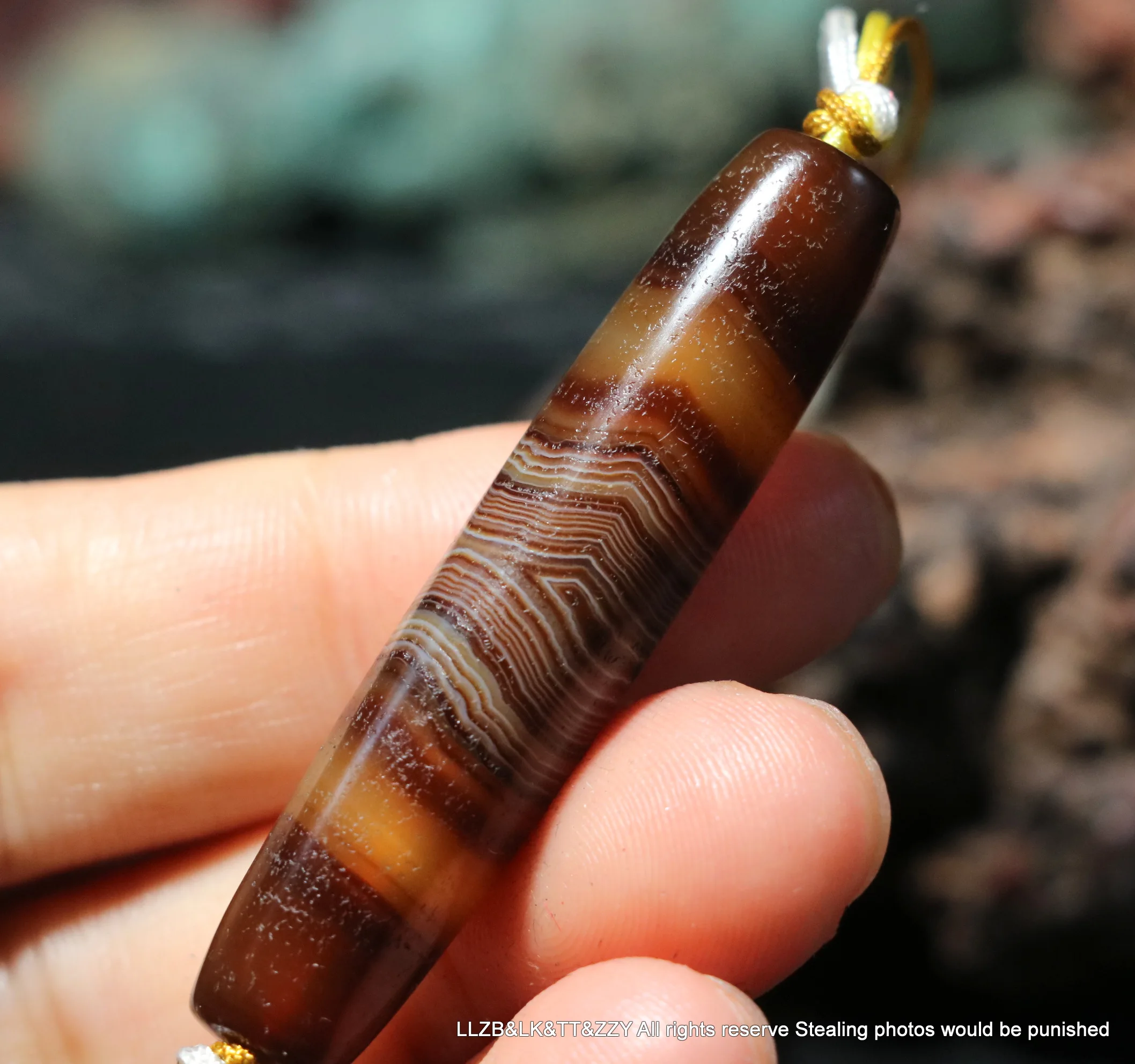 Ultra Energy Tibetan Very Old Agate Coffee Color Natural Silkworm Stripes Be Rich dZi Bead Amulet UF06 UPD230205n84