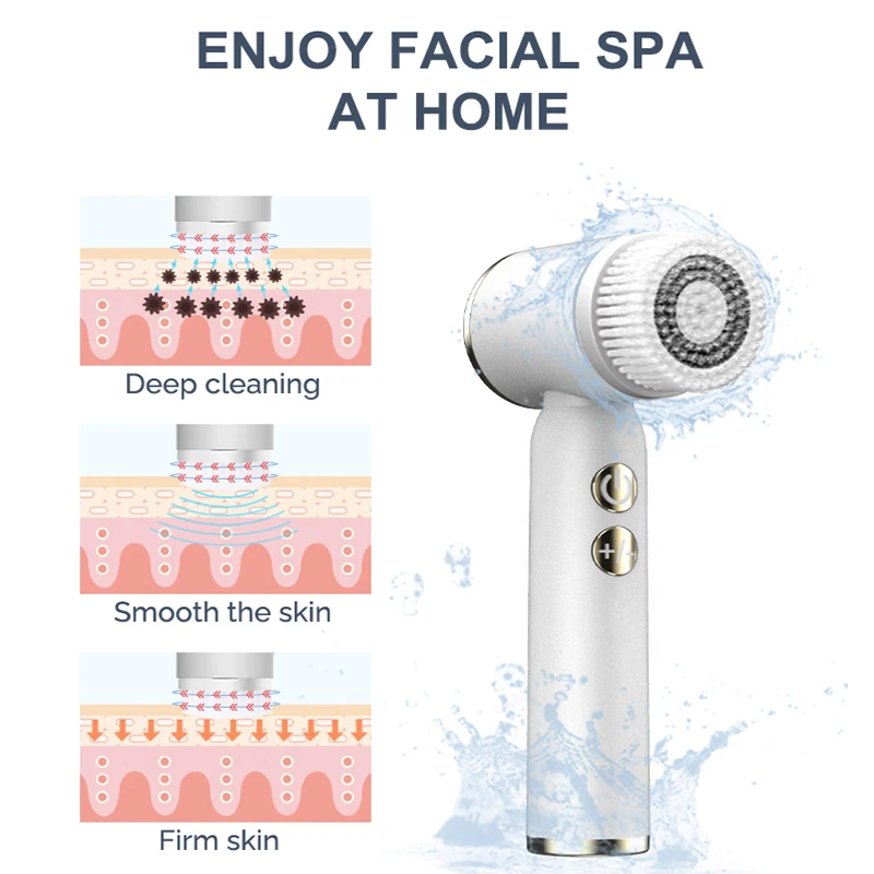 Hot Sell 6 In 1 Facial Cleaning Brush Waterproof Pore Cleanser Spin Roller Sonic Massager Silicone Electric Face Brush Cleanser
