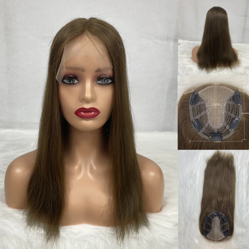 

Lace Front Base Hair Topper 12A Virgin Human Hair 5*6 Size Natural And Invisible Hairline Brown Color Choice for Thin Hair