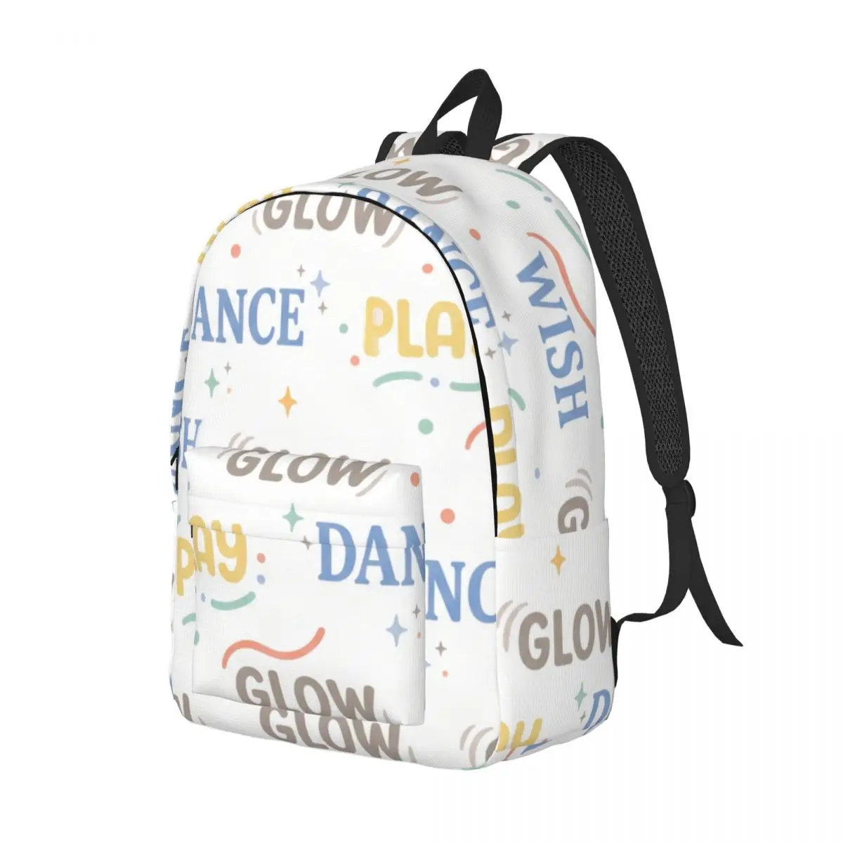 Custom Pattern Backpack Allover Dance Play Words Preppy School Light Ground Personalized School Bag for Students Girls Boys Gift