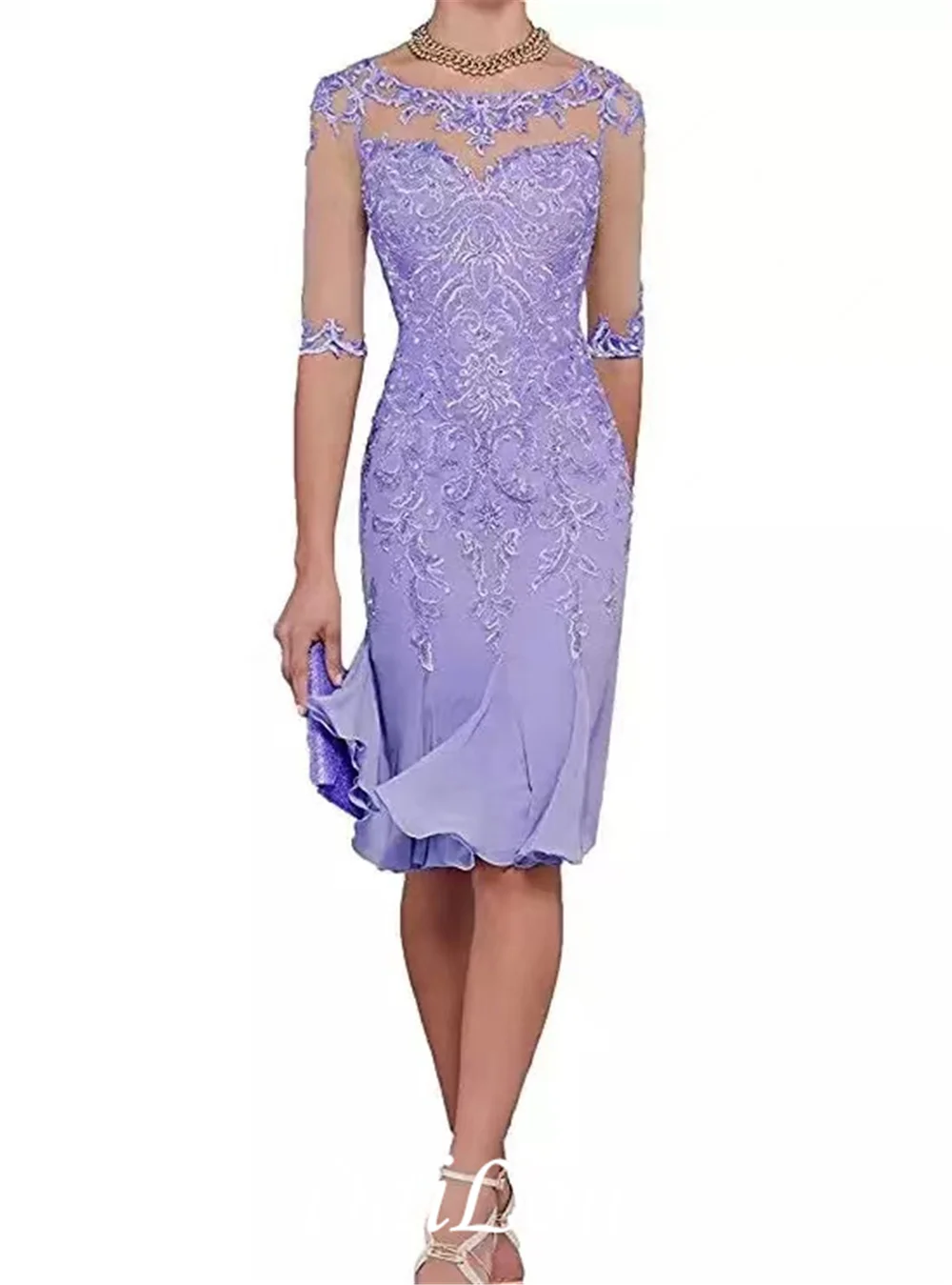 Halbarm Chiffon Mutter der Braut Kleider knie Länge Mutter Formale Kleid Partei Abendessen Prom Kleid Braut