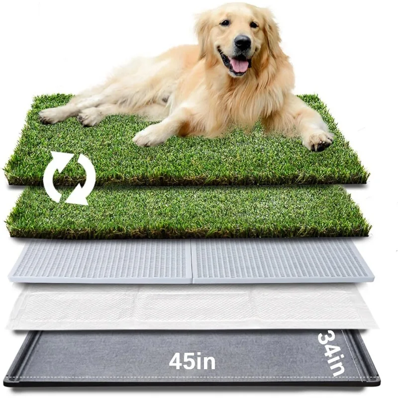 Dog Grass Pad with Tray Extra Large 45”×34” Dog Litter Box Toilet with 2×Artificial Grass for Dogs with