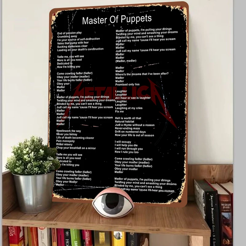 Master of Puppets Metallica Lyrics Custom Metal Wall Art for Music Fans Home Decor