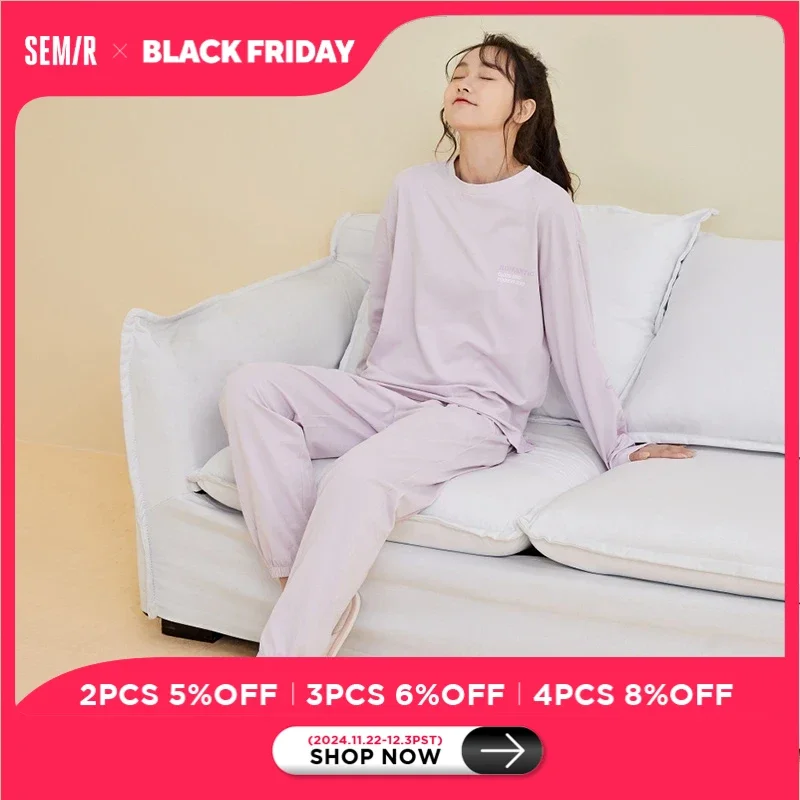 Semir Long-Sleeved Pajamas Women Pure Cotton New Autumn Casual Simple Can Be Worn Outside Pajamas Set