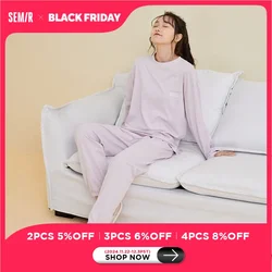 Semir Long-Sleeved Pajamas Women Pure Cotton New Autumn Casual Simple Can Be Worn Outside Pajamas Set