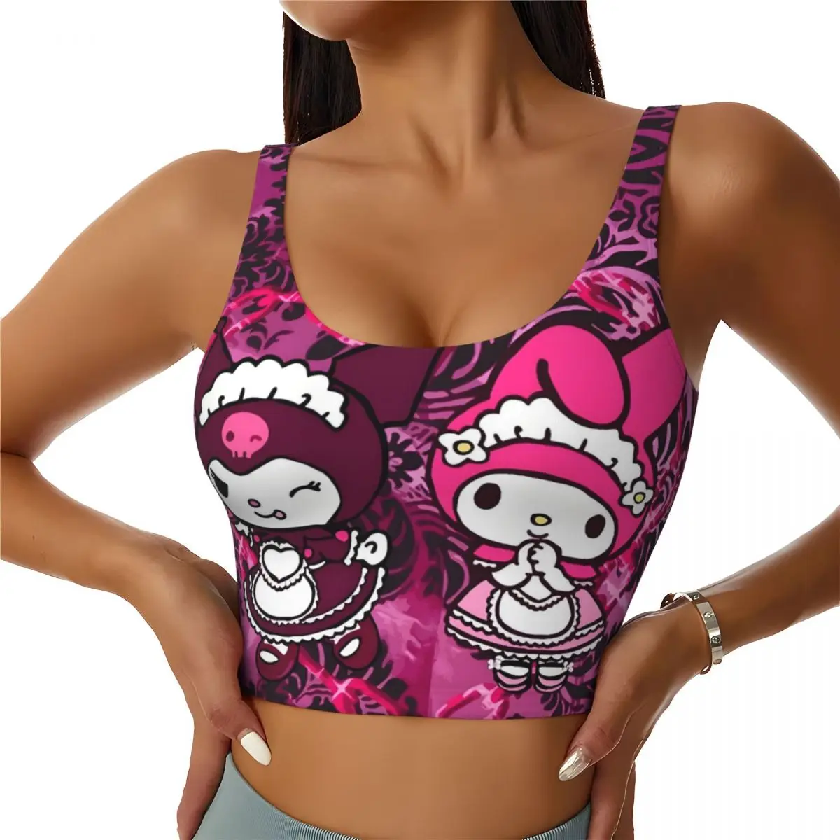 

Custom Women Kuromi Cartoon Manga Sports Bra High Impact Gym Workout Yoga Crop Tank Tops