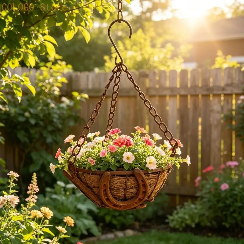 Horseshoe Pot Holder Hanging Shelf With Top Hook for Home Garden Wall Display D0LD