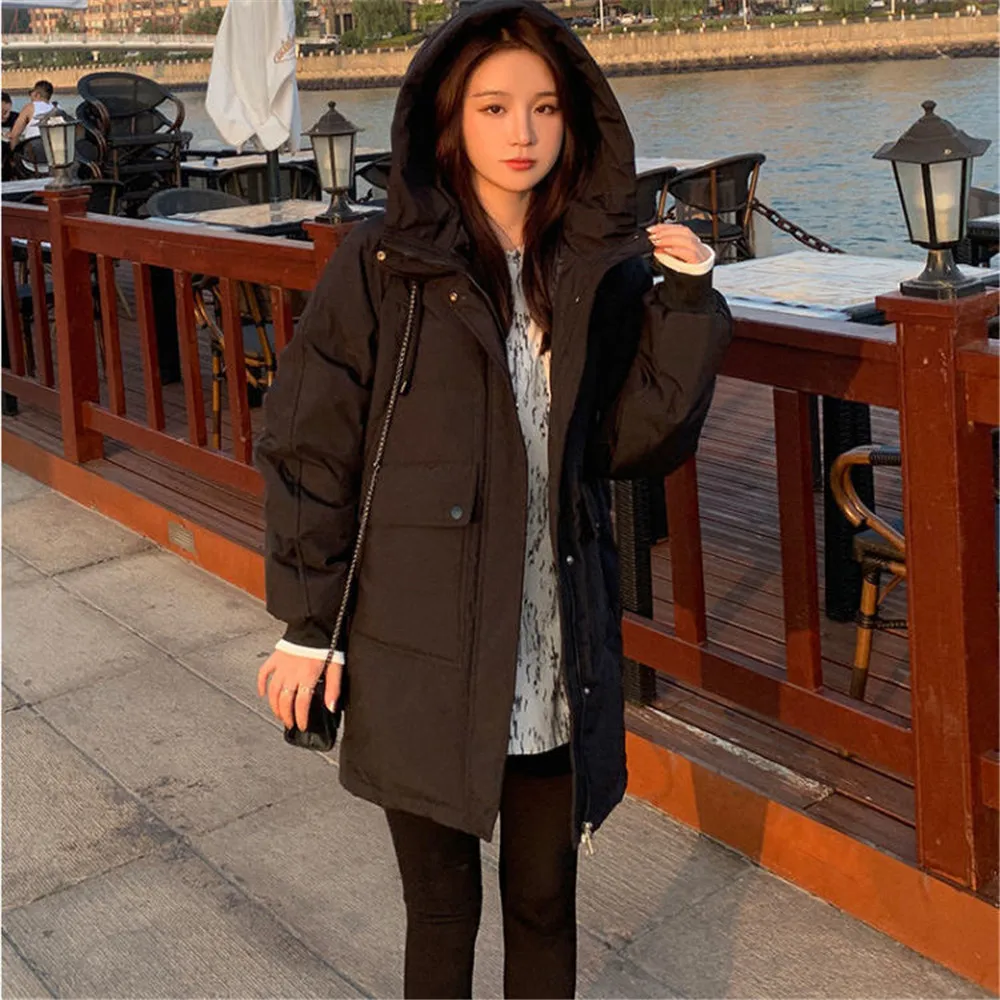 Winter Girl Han Edition Cotton-padded Jacket  To Film A New Long Down Jacket In  Wind Loose Cotton Coat