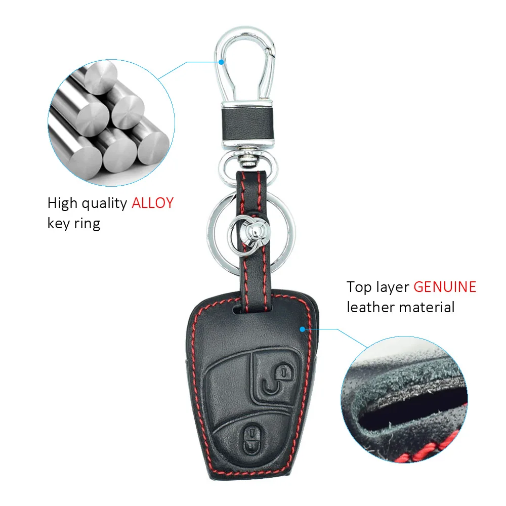 Leder-Autoschlüsselhülle für Mercedes Benz A B C E S Klasse W203 W204 C215 W210 W212 W251 R230 X164 Smart Remote Fobs Gehäusehülle Tasche – Detail 3