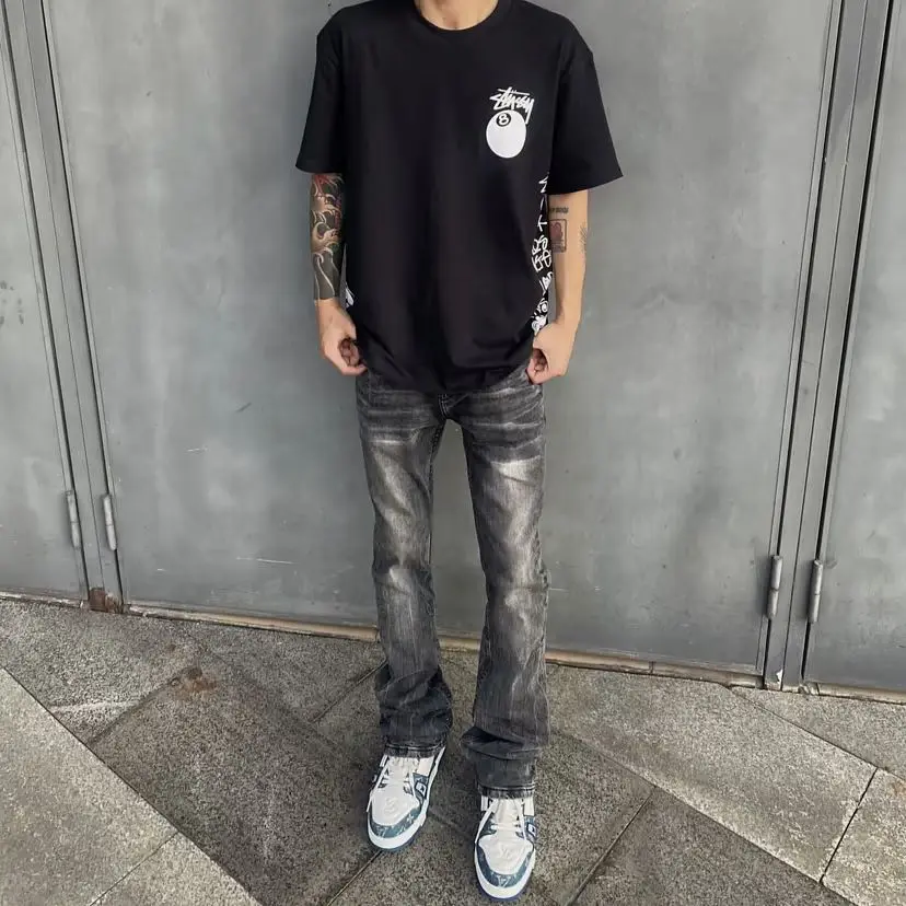 

Универсальные джинсы Cleanfit Heavyweight с расклешенными штанинами, повседневные, в стиле High Street, мужские, из хлопкового стрейч-денима, со средней/высокой талией, длинные