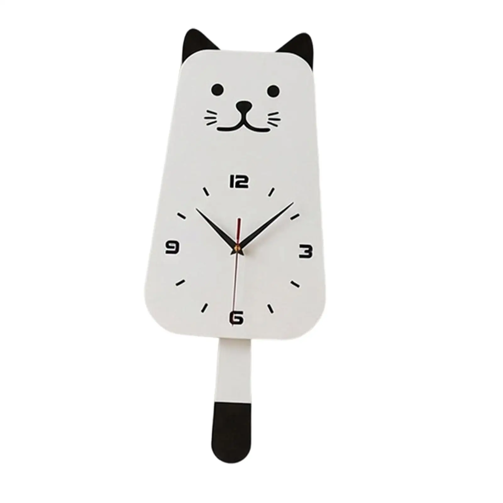 Pendulum Wall Clock Adorable Cat with Swing Tail Acrylic Quiet Creative for Cafe Nursery Children's Room Kitchen Cat Lovers Gift