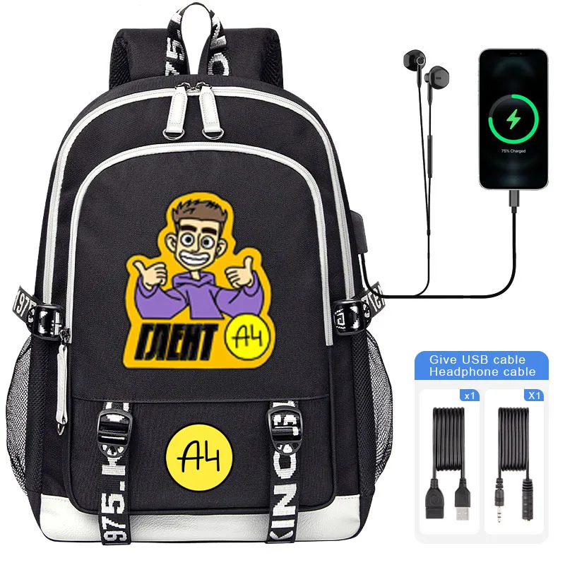 Cartoon Глент Print Children Backpack Влад А4 student School Bag Boy Girl Bookbag Teenage Kids USB Laptop Shoulder Bag