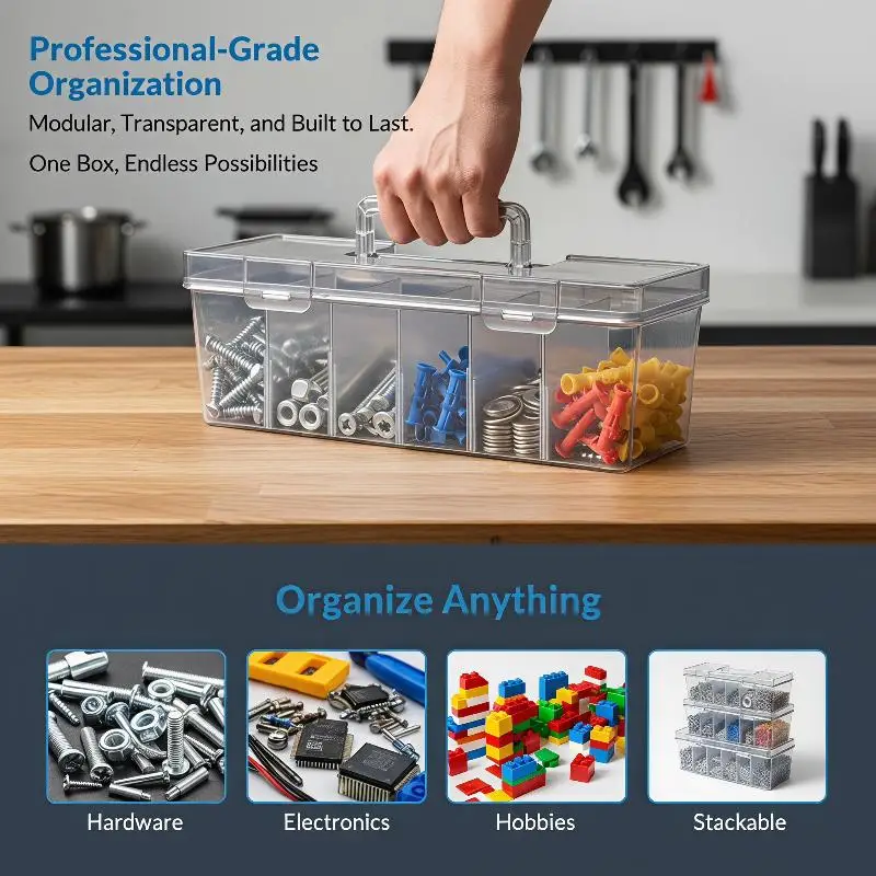 BPA Free Transparent Plastic Toolbox Detachable Divider Design Durable Storage Box for Sewing Supplies Craft Accessories