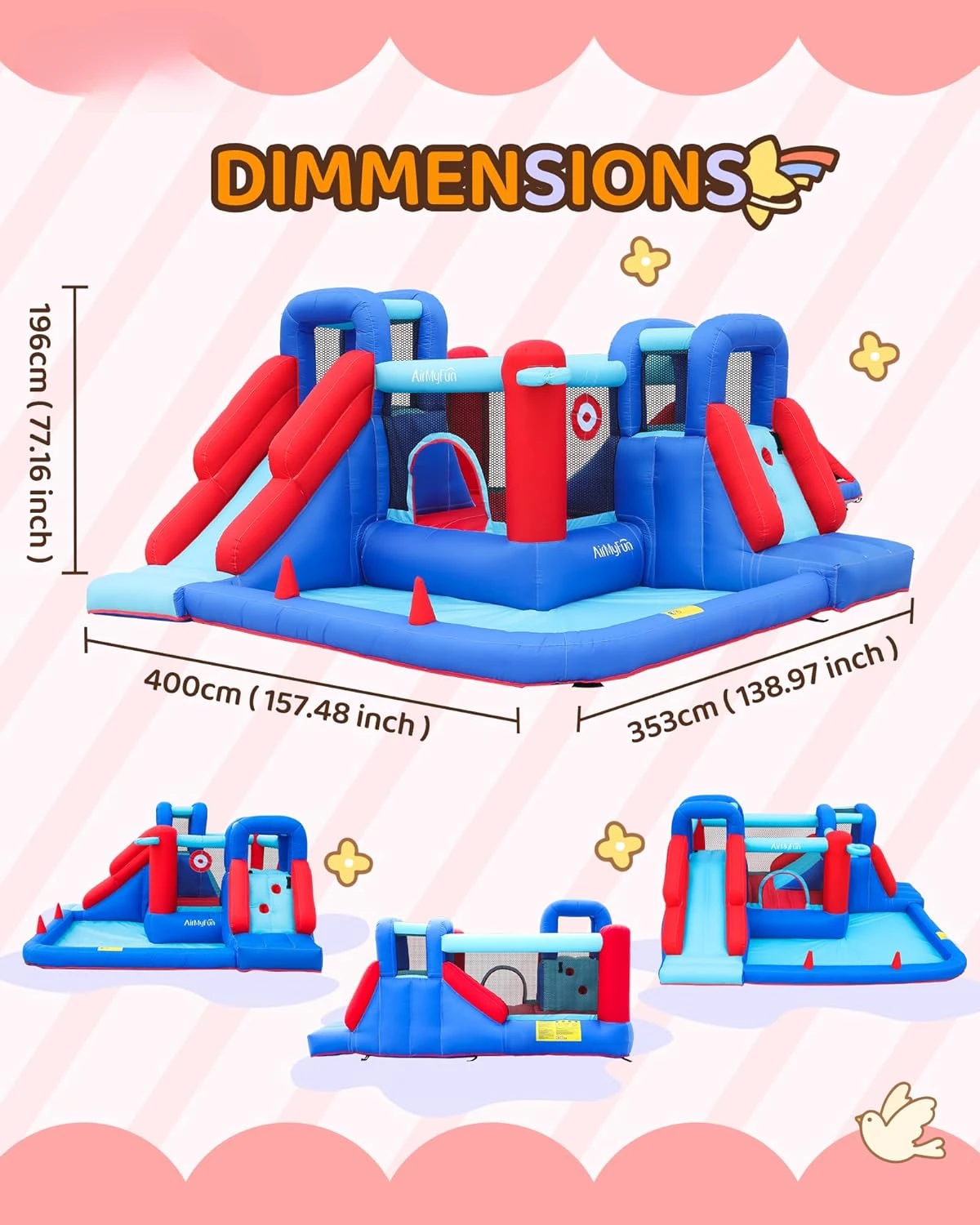 Bounce House,Bouncy Castle with Ball Pit,Inflatable Kids Double Slide with Air Blower, Castle Bouncer for Children Jumping