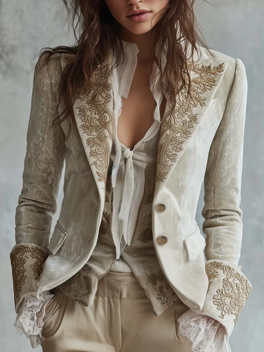 

Women's Autumn Spring Blouse Jacket Long-sleeved Suit Corduroy Pocket Printed Lapel Bell Sleeves New Elegance Comfort Minimalist