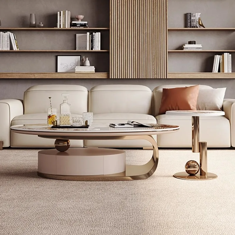 

Oval Light Luxury Sedentary Coffee Table Design Small Rock Simple Modern Living Room Apartment Home High-end Lounge Furniture