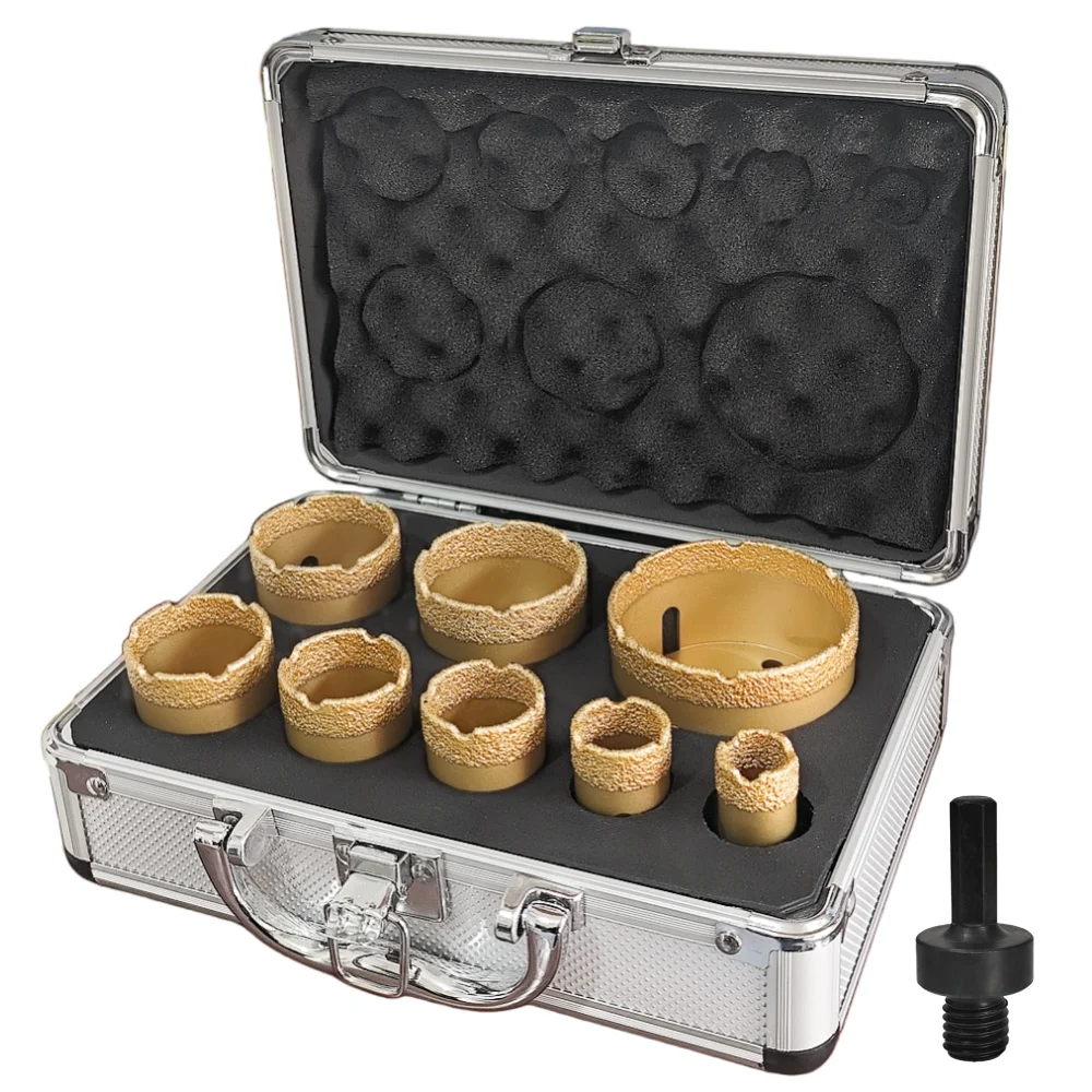M14 Thread Diamond Dry Vacuum Brazed Drilling Core Drill Bits Set Porcelain Cup Saw Tiles Granite Marble Hole Saw Tools 8/9PCS