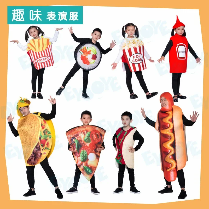 Disfraz de Cosplay Ketchup palomitas de maíz Sushi Pizza Hot Dog Halloween Navidad actuación carnaval fiesta traje ropa para padres e hijos