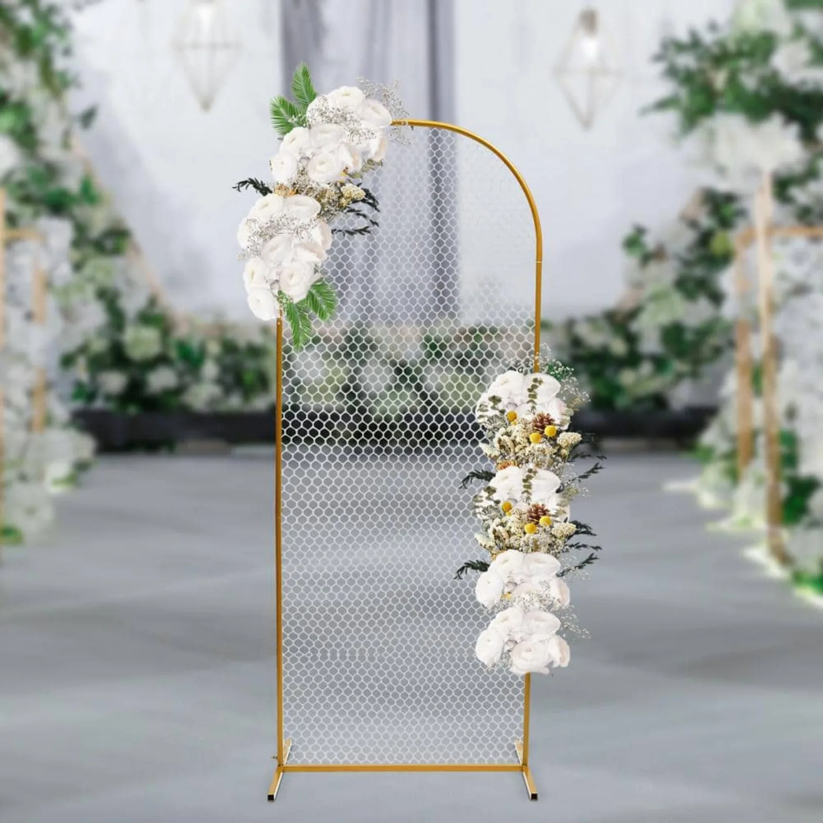 US 78.74 in. x 47.24 in. White Metal Backdrop Arch Arbor with Mesh