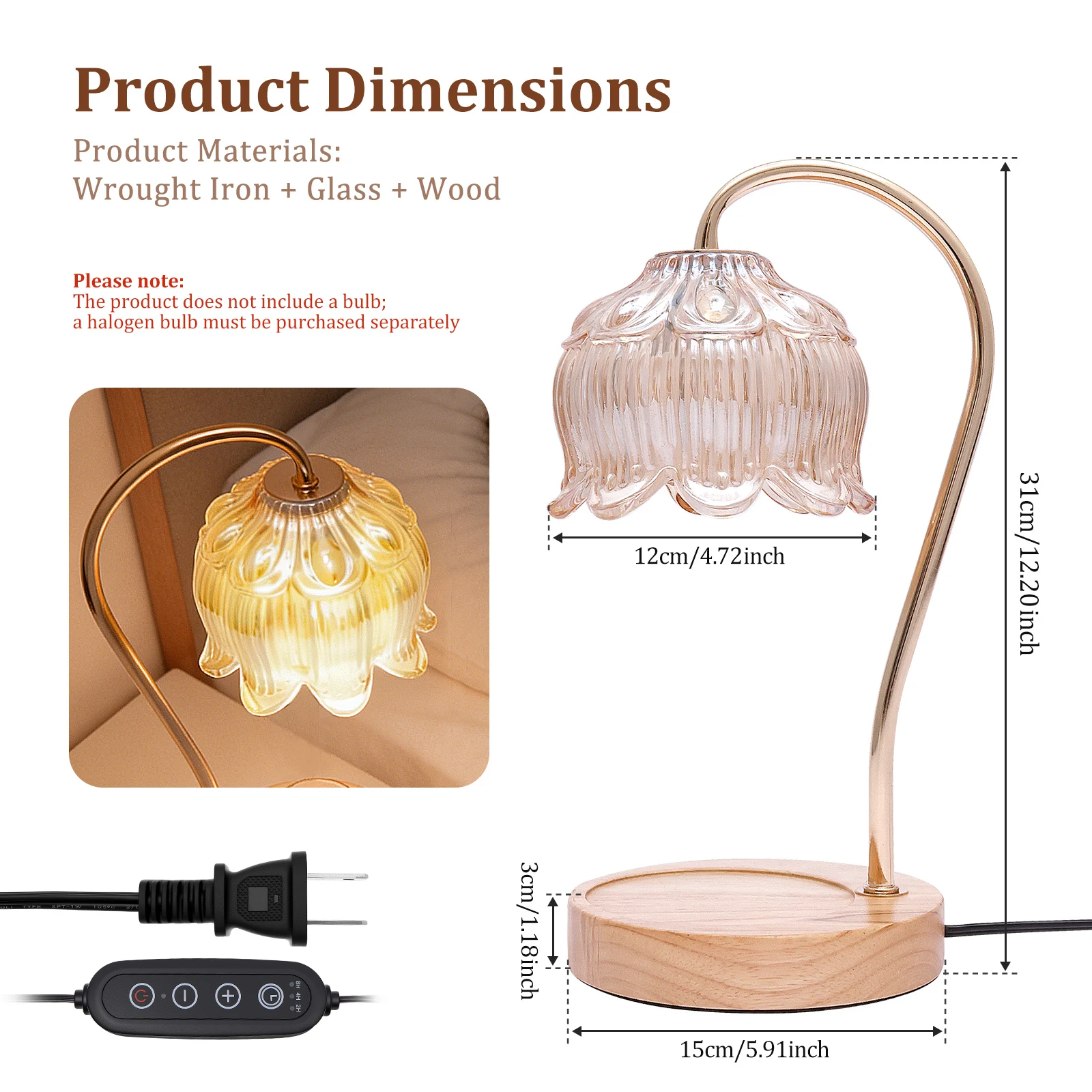 Fragrance Candle Warmer Lamp Dimmable Flower Candle Warmer Lamp with Timer Flameless Electric Candle Lamp New Home Bedroom Decor