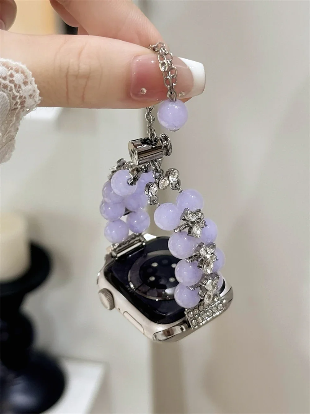 Luxury Beads Metal Link Band For Women  40mm 41mm 42mm elegant Strap For Apple Watch bling nice good hot selling