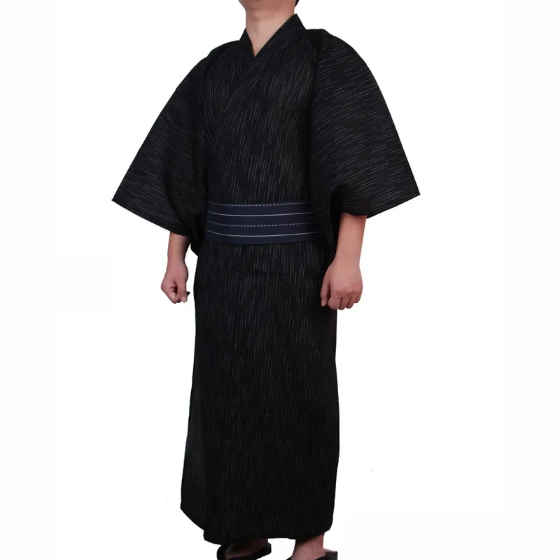 Quimono samurai de algodão solto masculino, Yukata preto, roupa tradicional, pijama, camisola, roupa de casa, trajes japoneses, Jinbei