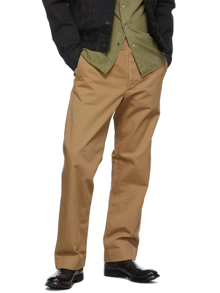 

Свободные повседневные брюки цвета хаки для мужчин в стиле ретро, американские брюки, весна-осень, большие размеры, саржевые длинные брюки для джентльменов