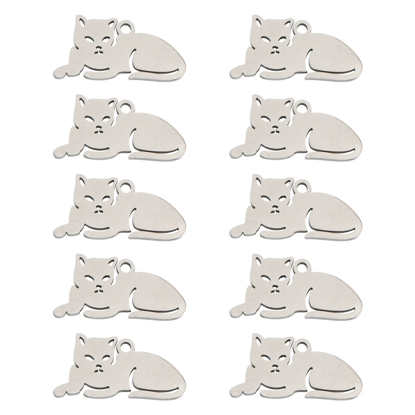 

10 Pcs Stainless Steel Cat Shape Pendant DIY Accessories Charm Necklace Bracelet Home Adorn Decoration Party Pet
