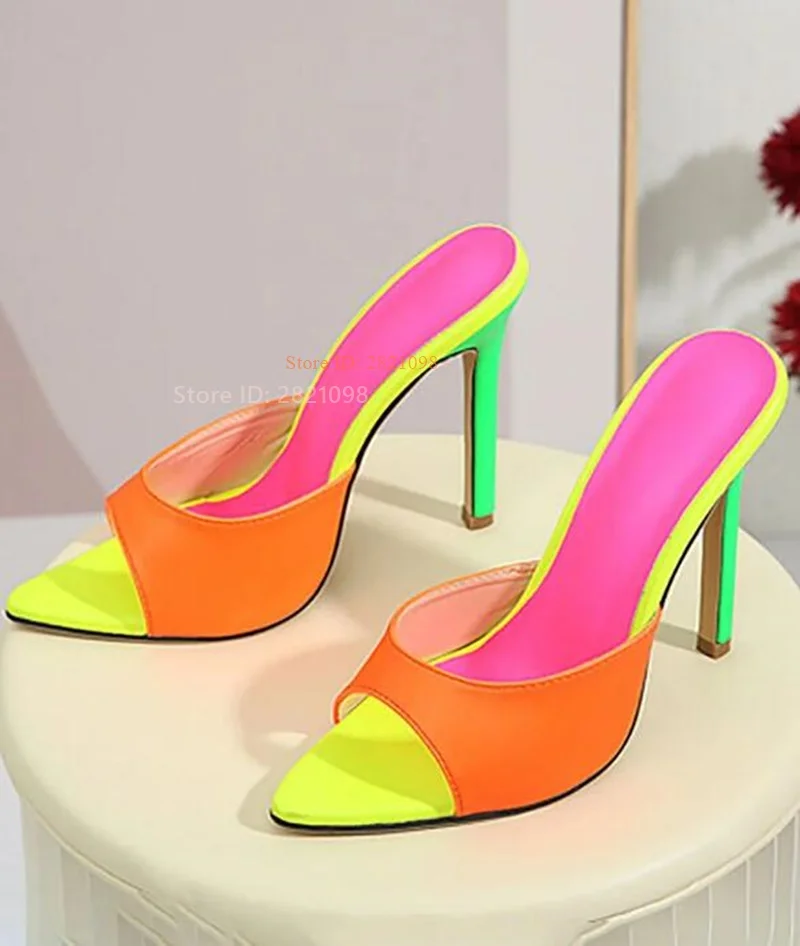 Women's High Heels Plus Size Colorblock Fish Mouth Pointed High Heel Sandals Open Toe Stiletto Sandals Party Dress Pumps