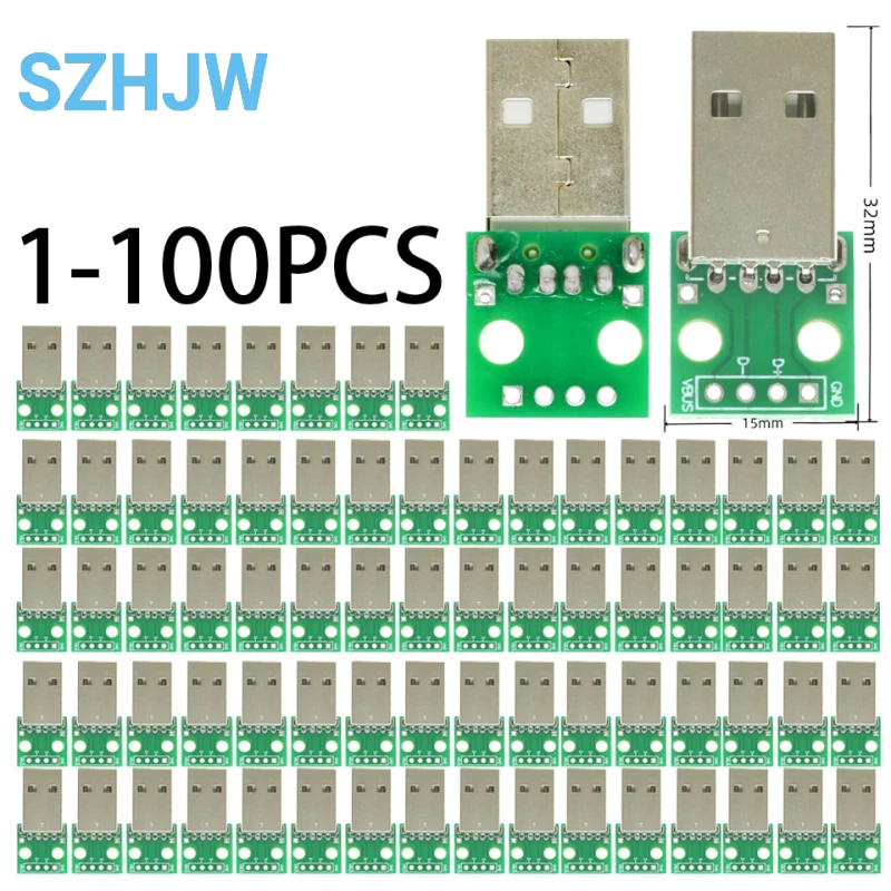 1-100 قطعة محول USB من النوع A ذكر إلى DIP - لوحة القطع ذات 4 دبابيس ملحومة مسبقًا 2.54 مم #1