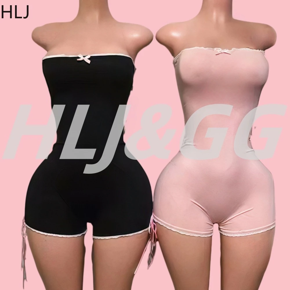 

HLJ Y2k Sweet Bodycon Strapless Rompers Women Backless Bandage Bow Patchwork One Piece Jumpsuit Female Streetwear Overalls 2025