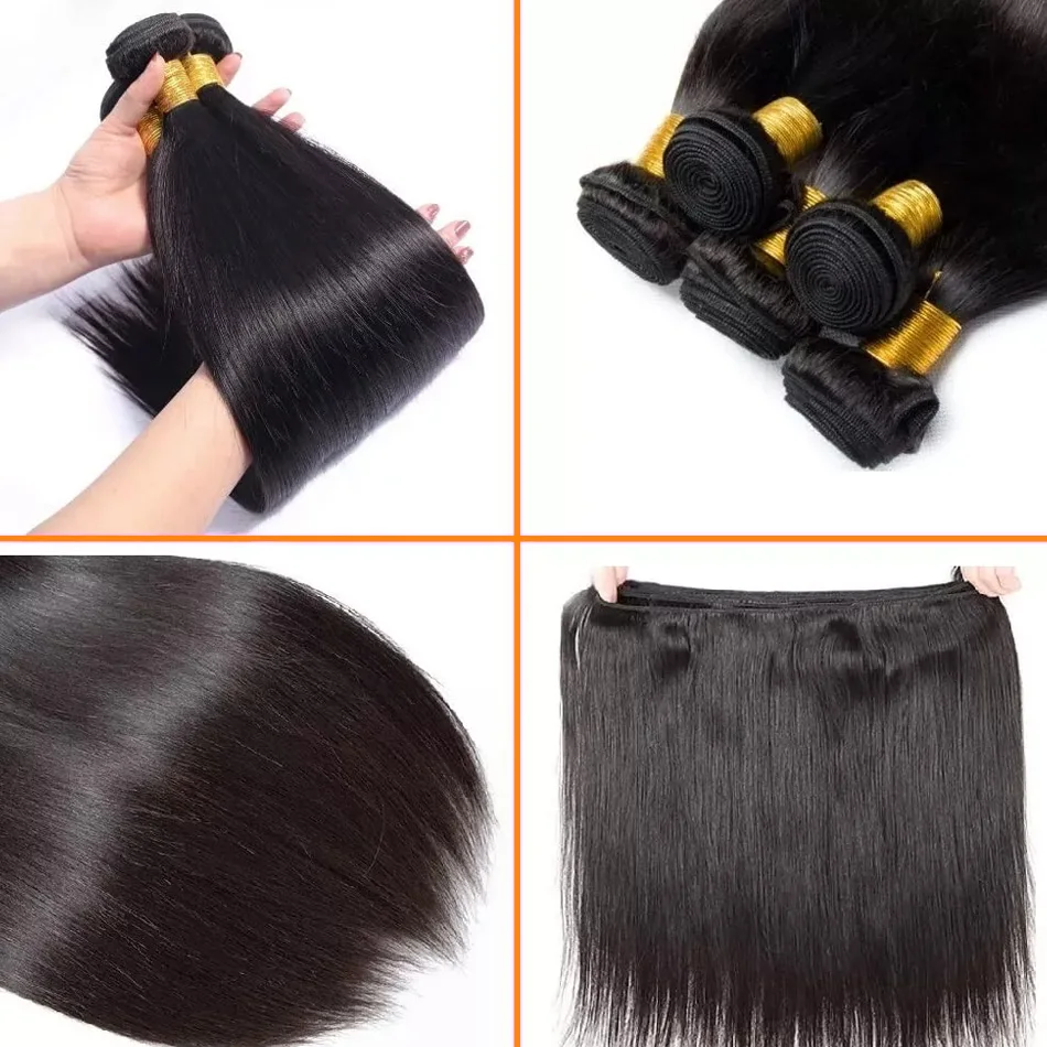 Straight 100% Human Hair Bundles Hair 30 40 Inch Bundle Hair Extensions 3 4 Bundles Natural Color Fot Brazilian Women Remy Black