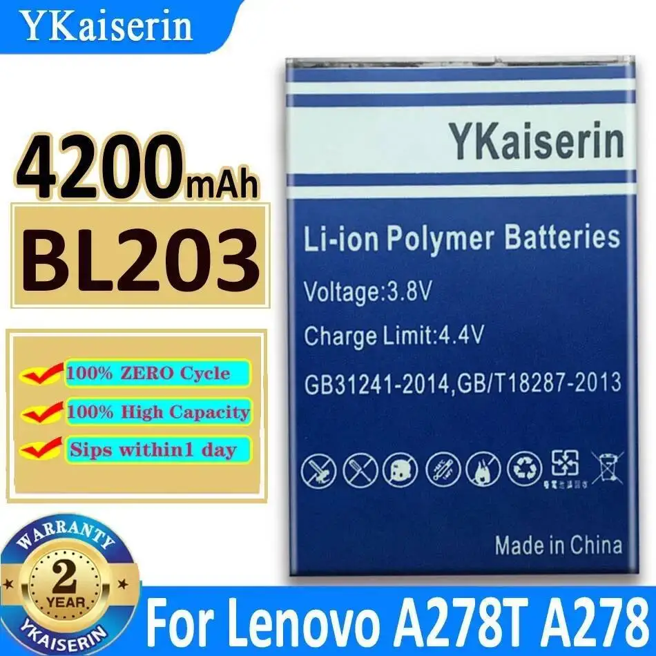 

Долговечный аккумулятор мобильного телефона 4200 мАч BL203 высокой емкости для Lenovo A278T A278 A365E A308T A369 A66 A318T A385E A309