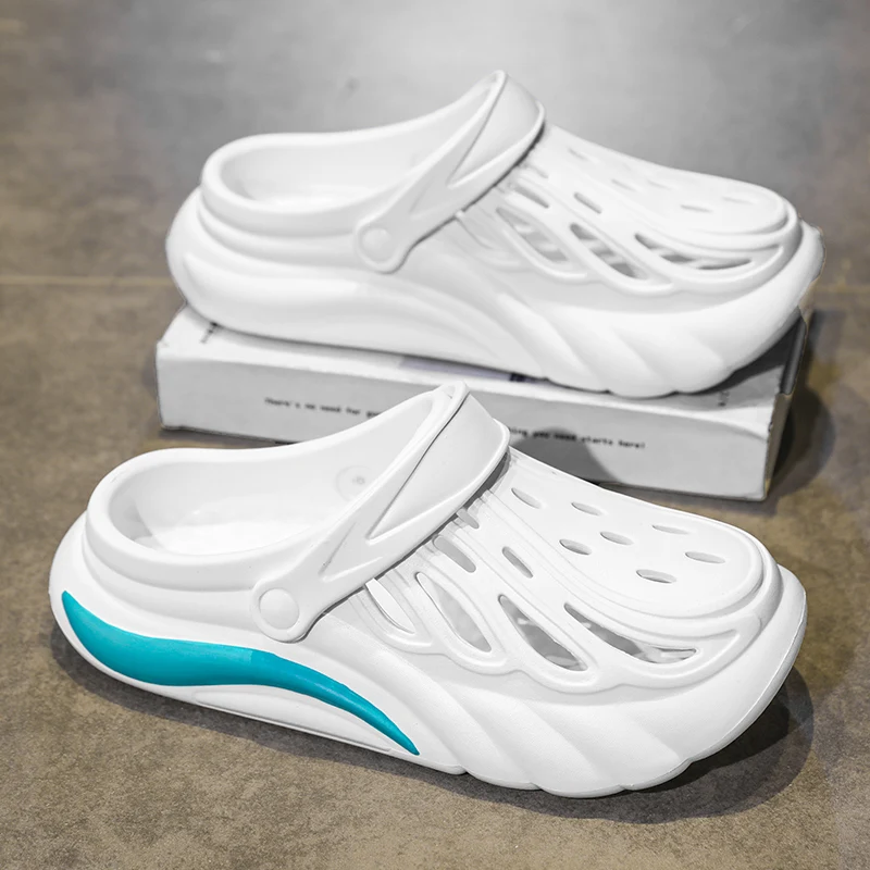 Zapatillas de hombre EVA, zuecos impermeables para exteriores, zapatos blancos, sandalias simples para vacaciones de verano, zapatos de plataforma antideslizantes para interiores