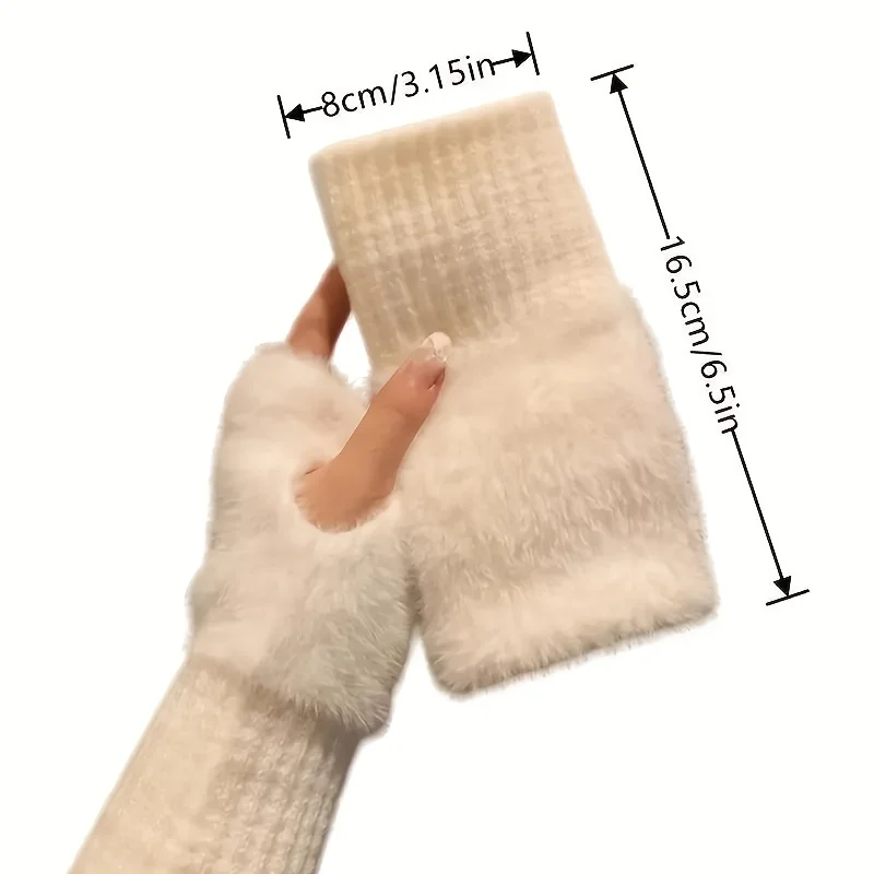 Warme Halbfinger-Plüschhandschuhe Winter Damen Fingerloser Handschuh Mode Gestrickte Halbfingerhandschuhe Touchscreen Offener Fingerhandschuh
