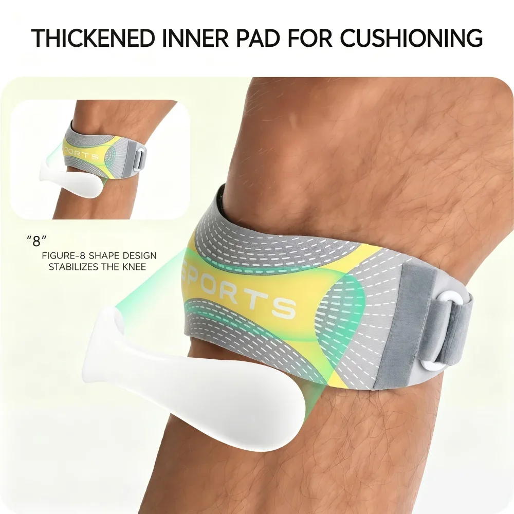 1/2Pcs Sport Patella Knee Strap,Adjustable Knee Support Brace with Curved Silicone Pad Basketball Running Cycling Hiking Fitness
