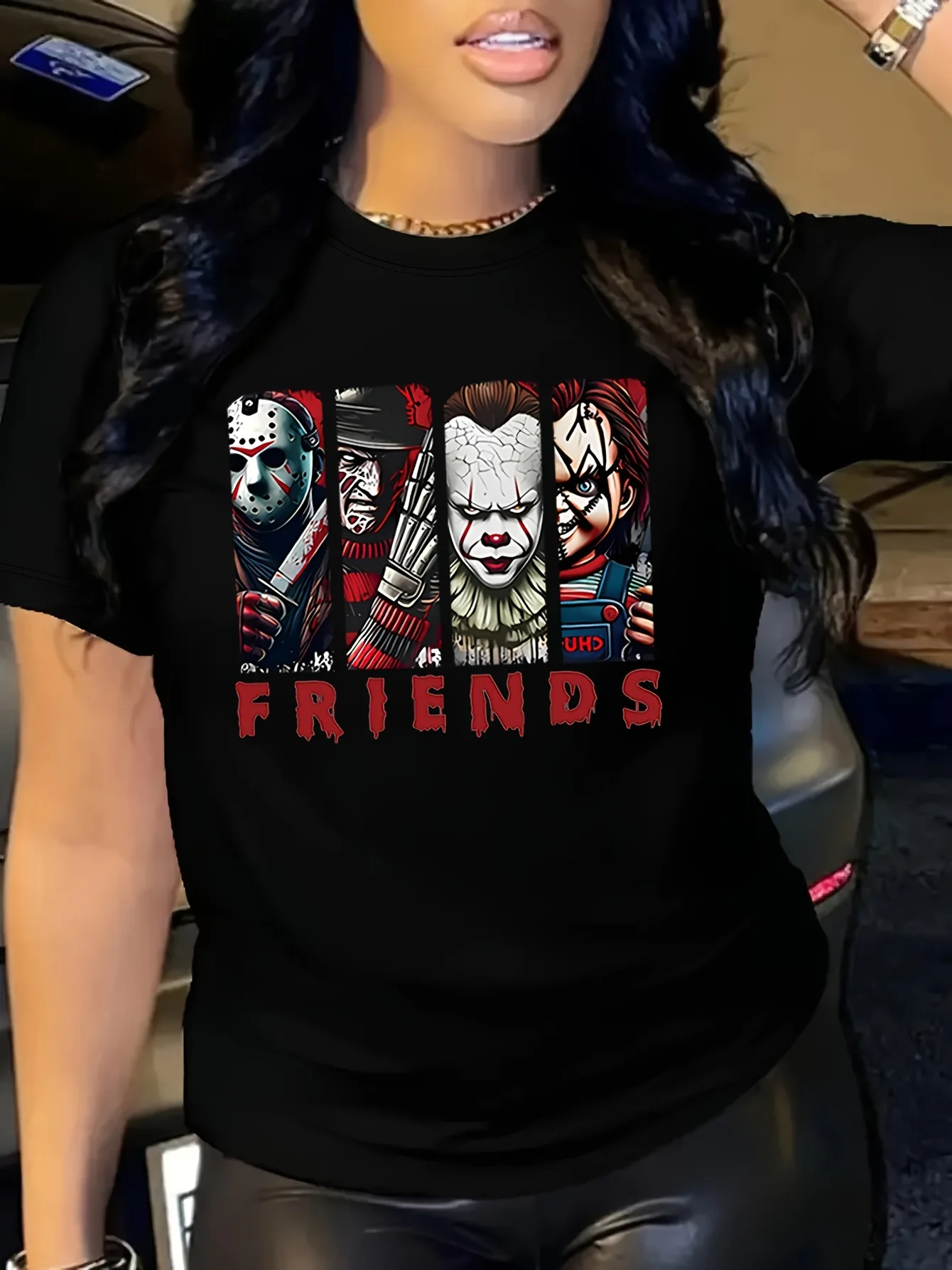 

Best Stephen King Horror Characters Printed Friends Women T Shirt Cartoon Women Tops Halloween Clothes Women