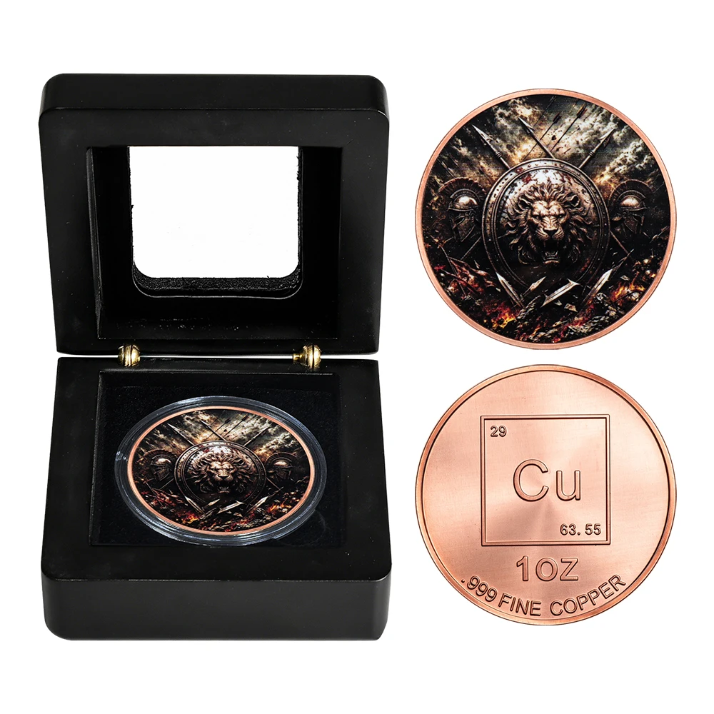 1oz .999 Fine Copper War Lion Commemorative Coin in Display Box Medieval Roaring Lion Copper Challenge Coin Gift For Collectors