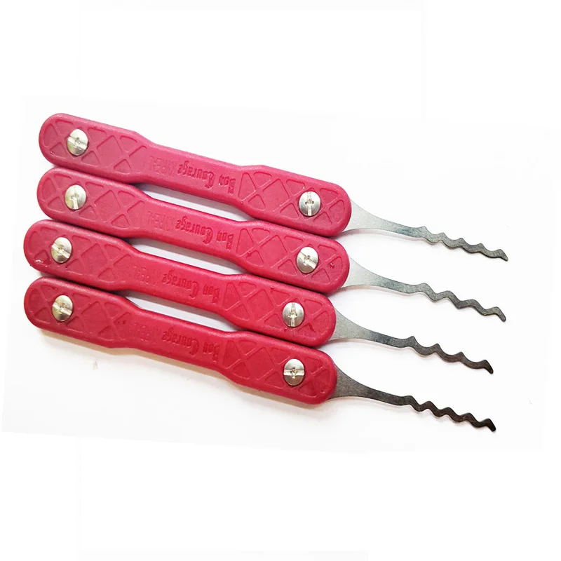 Bon Courage Kyreal Red Color 4PCS Wonder Waves Stainless Steel Hooks 0.5MM Thickness Plus 7PCS Tension Tool Locksmith Tools