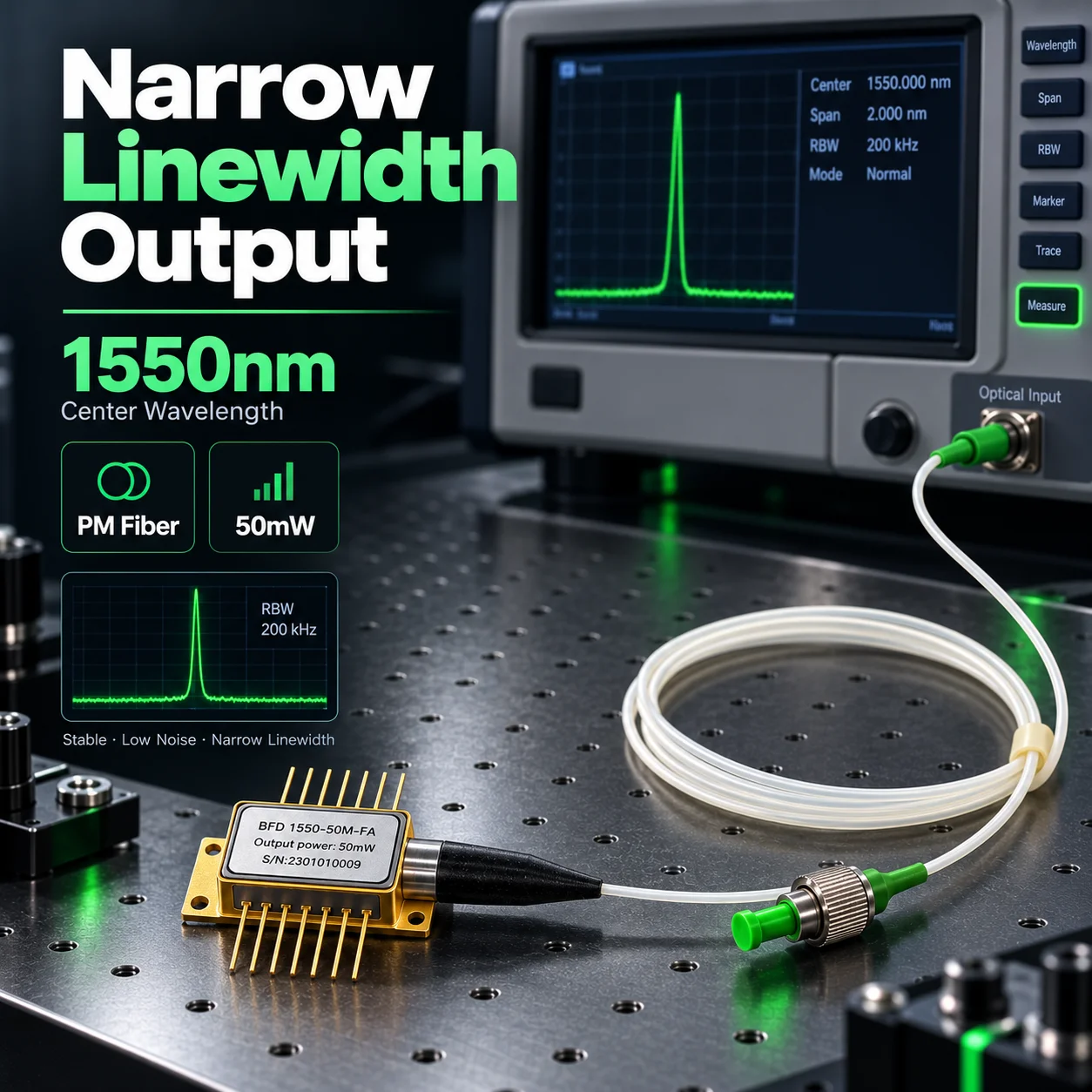 ZhonNa 1550nm Narrow Linewidth DFB Butterfly Laser PM Fiber Coupled 200KHz Optical Tool Instrument Meter Parts Accessory Modules