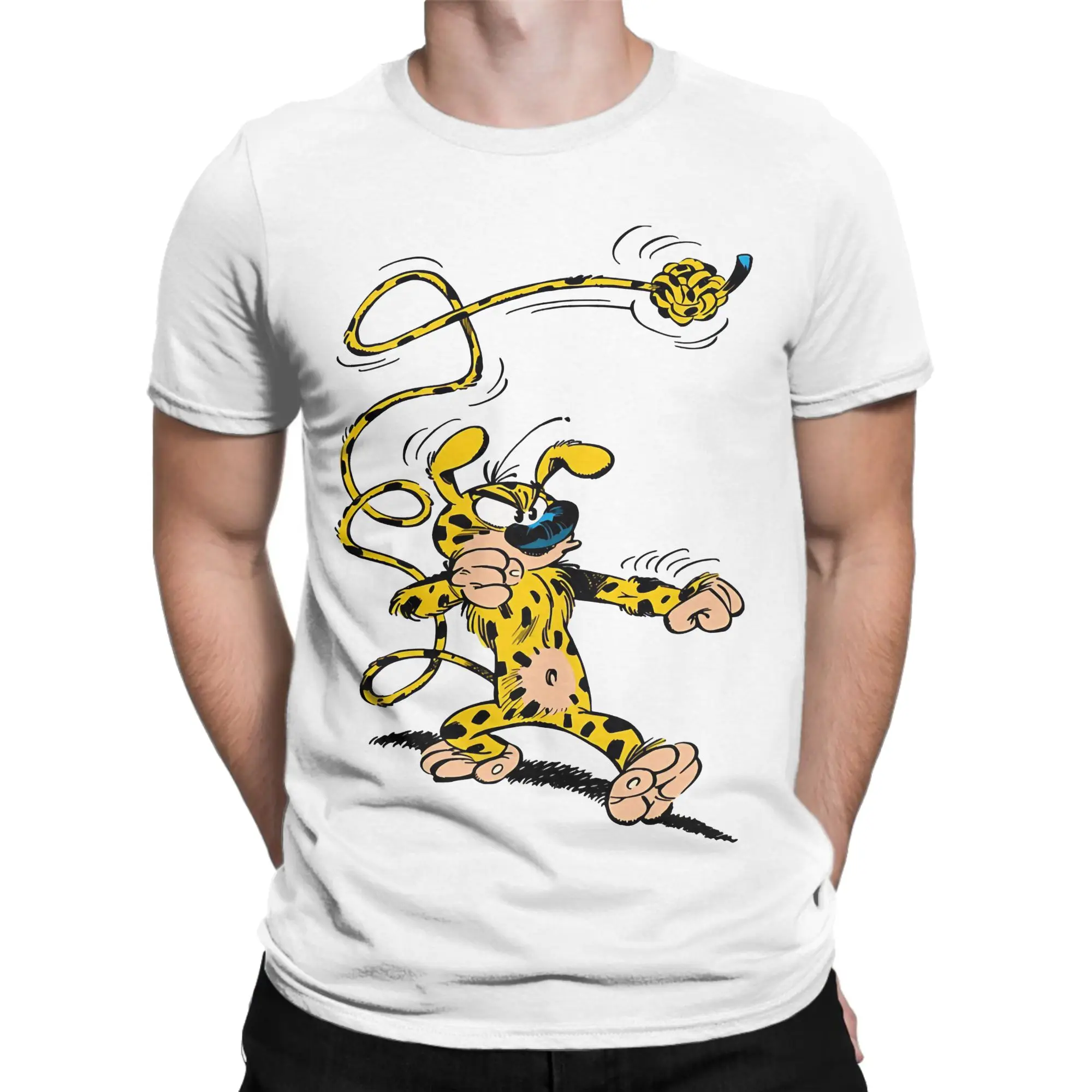 Harajuku Marsupilamis boxing Gaston Lagaffe Movie Cartoon  T Shirt Unisex 100%Cotton Short Sleeve  Crewneck Summer Tops