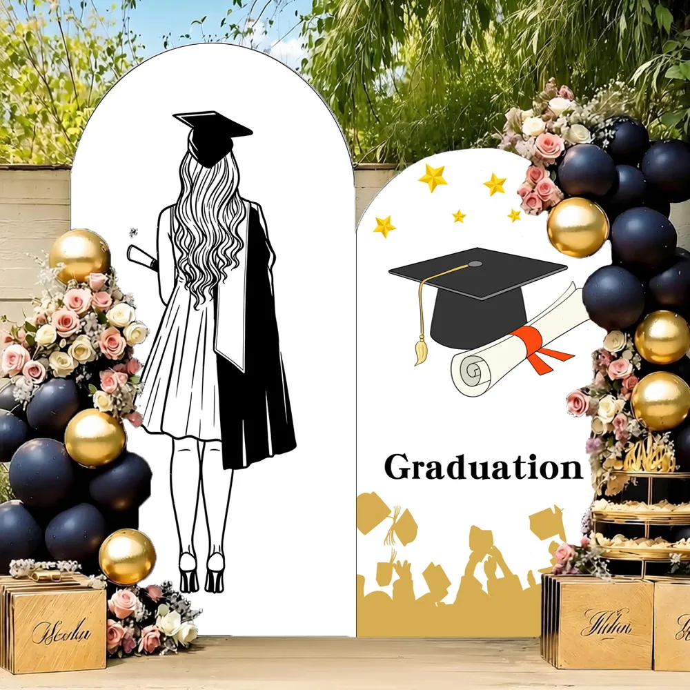 Graduation 2026 Decorations Arch Backdrop Cover Woman Man Graduate Portrait Grad Hat Graduation Party Decor Arched Background