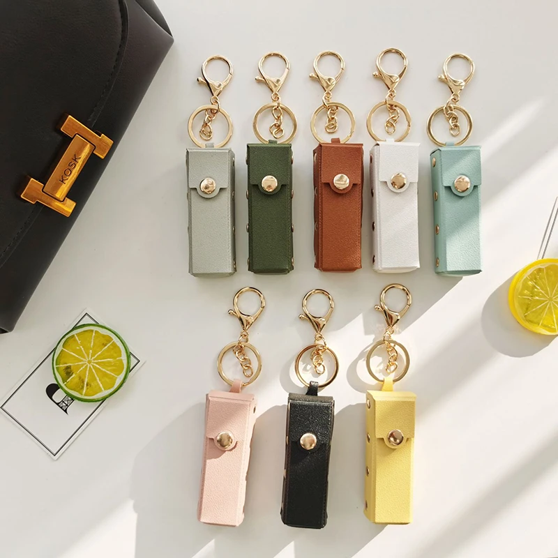 

1PC New Mini Portable Key Bag Lipstick Lipstick Cosmetics Storage Bag Leather Lip Balm Bag Keychain Holder Protective Cover
