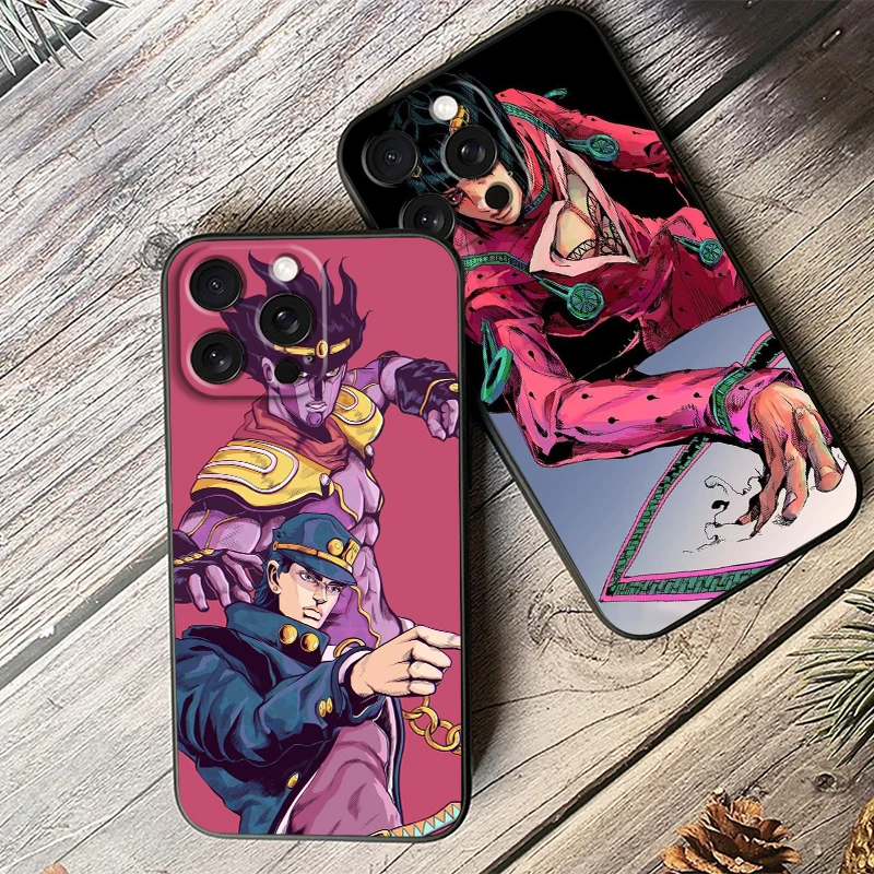 J-JoJo Bizarres A-Adventure For Apple iPhone 16 15 14 13 12 11 XS XR X Pro Max Plus Mini Black Back Phone Case