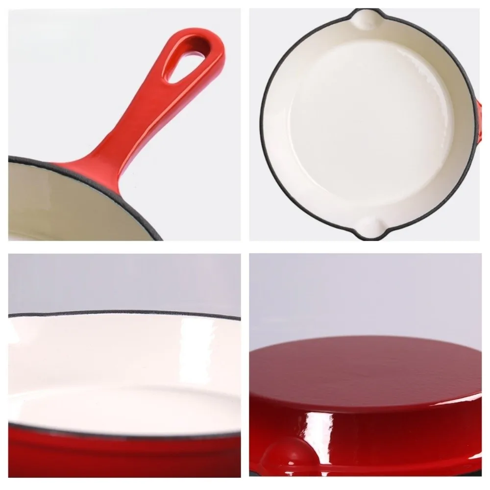 

Cooking Non-stick Enameled Cast Iron Dutch Oven Universal Red Frying Pan Flat Bottomed Vintage Omelette Pan Induction Cooker