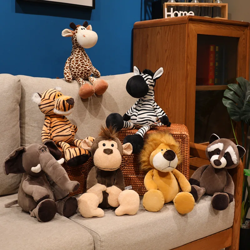 30/35/50cmのリアルなライオン、トラ、ゾウ、サル、ヒョウ、キリン、アライグマのぬいぐるみ、シミュレーション森林動物のぬいぐるみ、子供向けおもちゃ