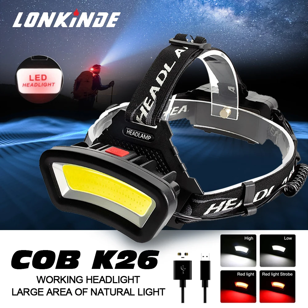 

Long Lighting Distance 5000LM USB rechargeable LED Headlamp Wide Angle COB Head Light Lantern Use 2*18650 For Hike Outdoor