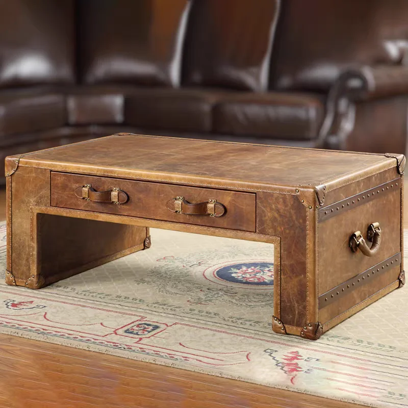 American-style suitcase coffee table, vintage European true leather coffee table, homestay cigar bar room, retro suitcase style