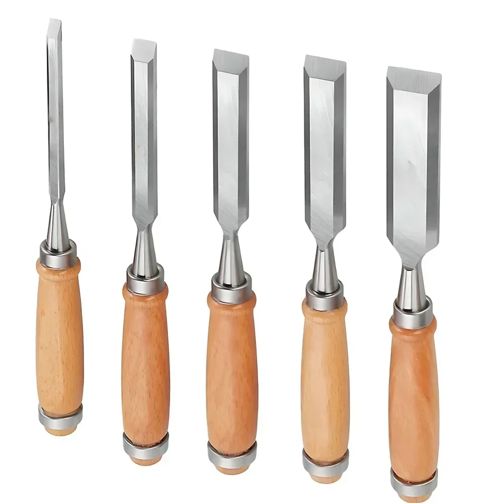 1/5Pcs Wood Chisels Set Sharp Chrome-Vanadium Steel Wood Carving Chisels with Beech Handles Ergonomic Wood Carving Tools